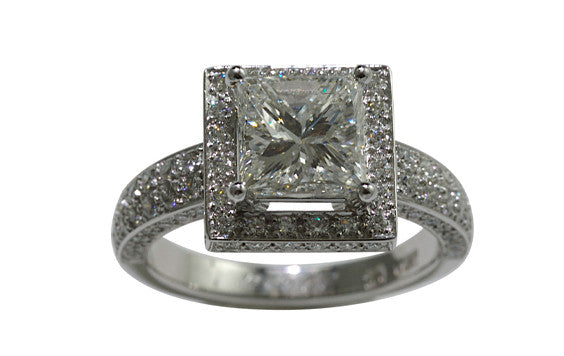 Square Halo Diamond Solitaire Ring