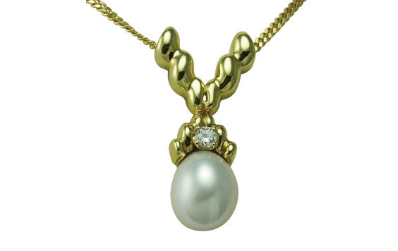 Flowing Lines Pearl and Diamond Pendant