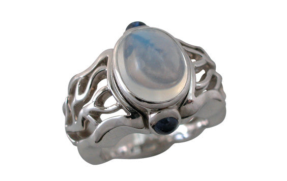 Open Flowing Lines Moonstone and Sapphire Ring