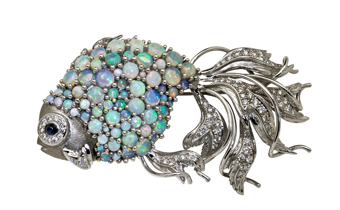 Opulent Opal Fish Brooch