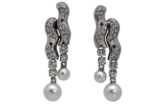 Pearl and Diamond Wave Earrings