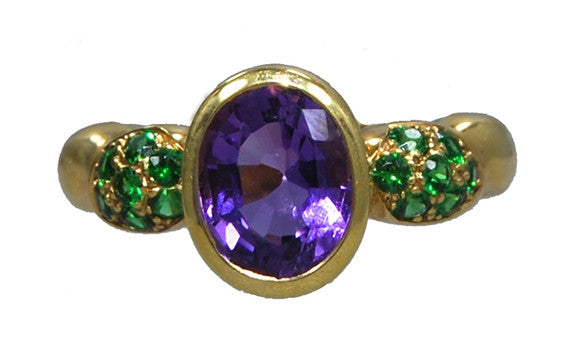 Flowing Lines Amethyst and Tsavorite Ring